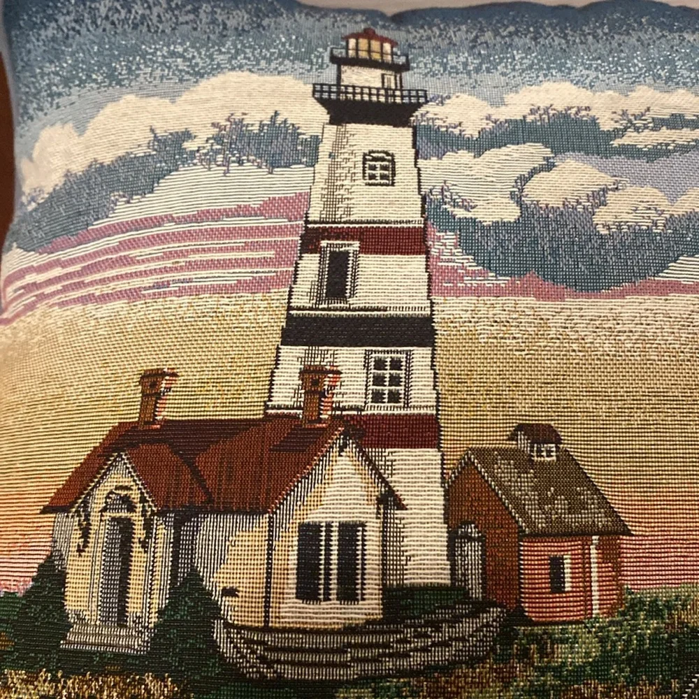 Riverdale Lighthouse  nautical  tapestry throw couch pillow 17x17”